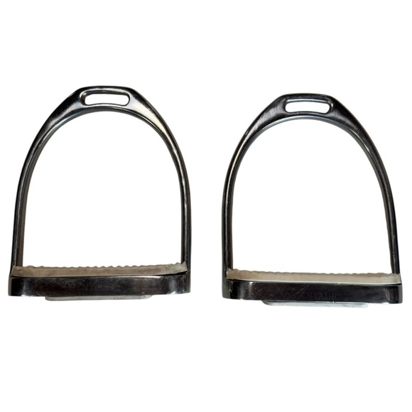 Centaur Traditional Fillis Stirrups Irons Silver White Stirrup Pads Size 4 1/2 - Picture 4 of 9